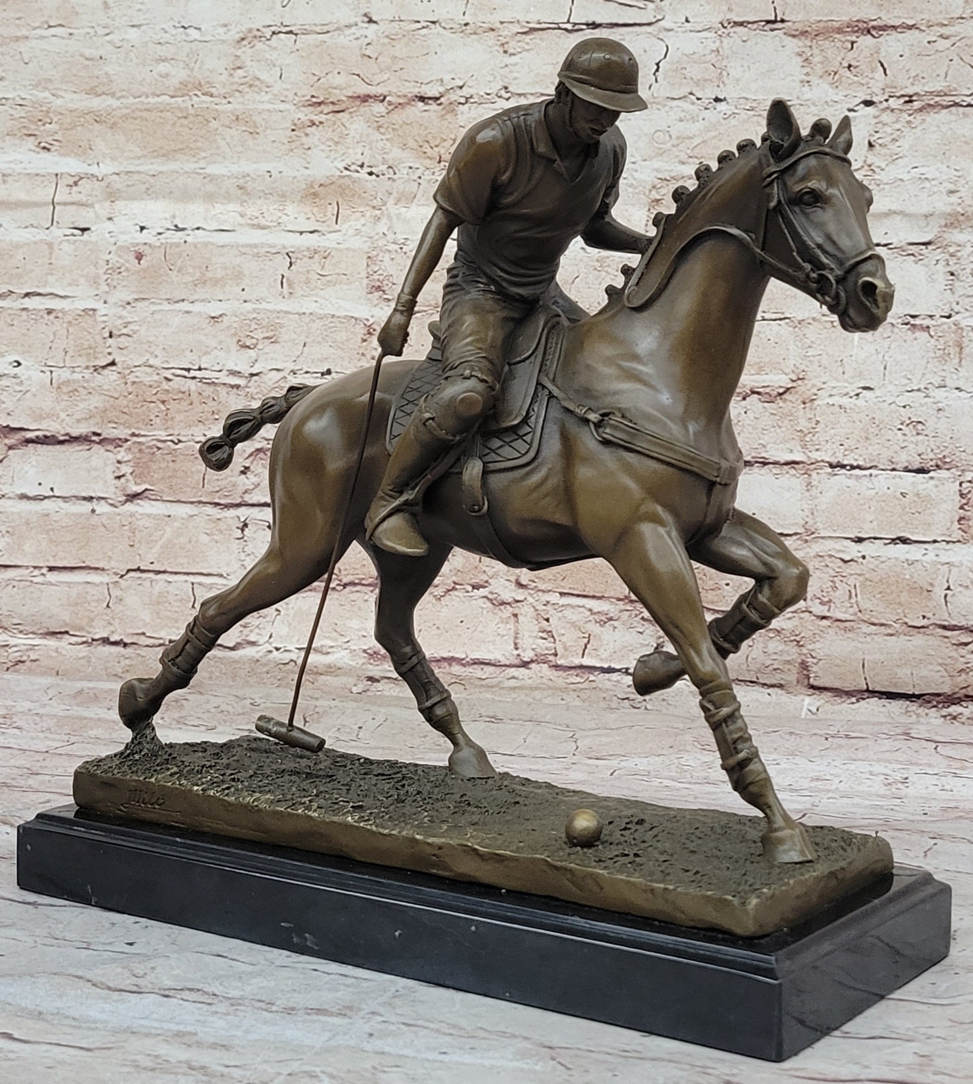 Jockey Polo Player on Horseback Bronze Sculpture Equestrian