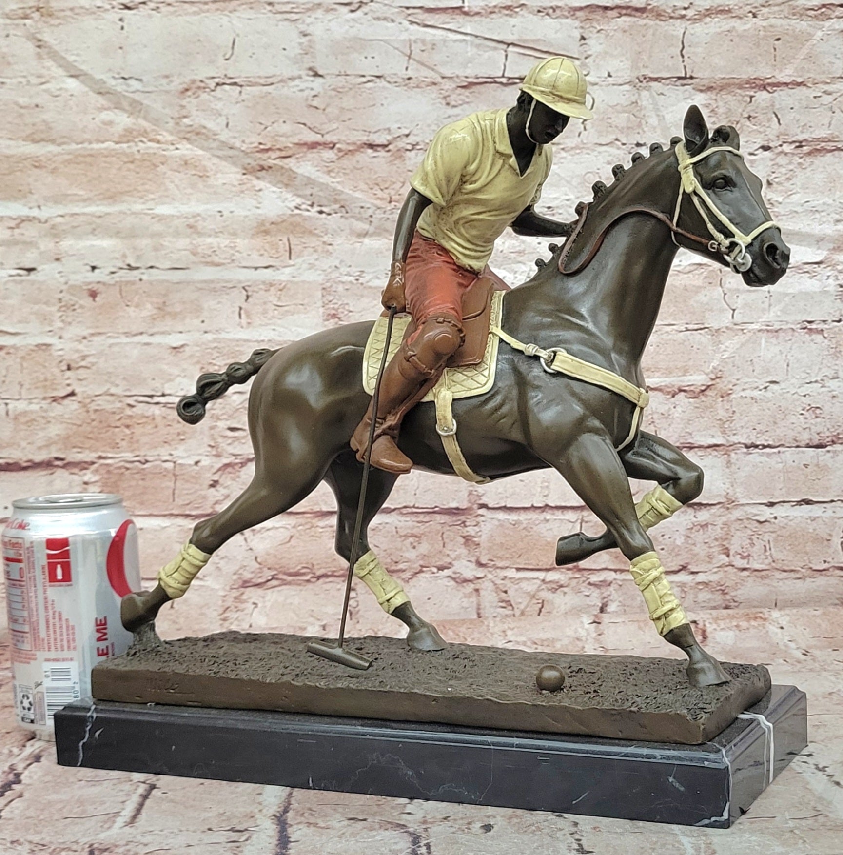 Hand Made Original Miguel Lopez (Milo) Polo Player Cold Painting Bronze Sculpture
