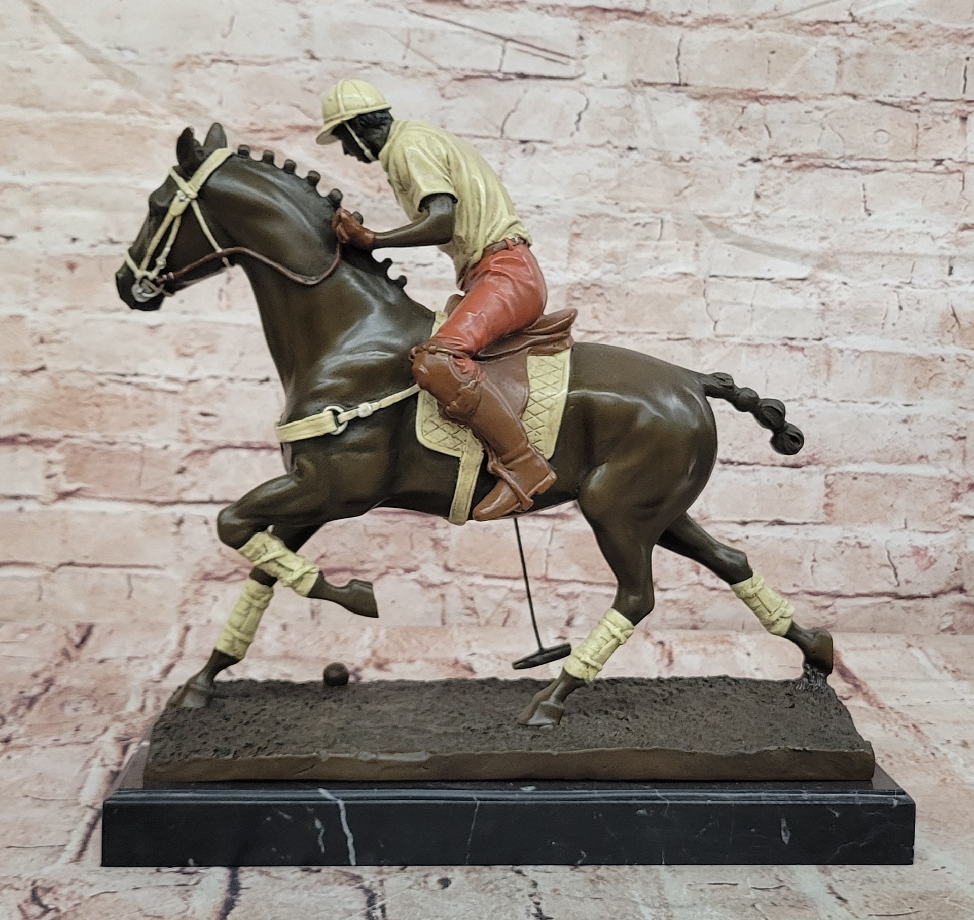 Hand Made Original Miguel Lopez (Milo) Polo Player Cold Painting Bronze Sculpture
