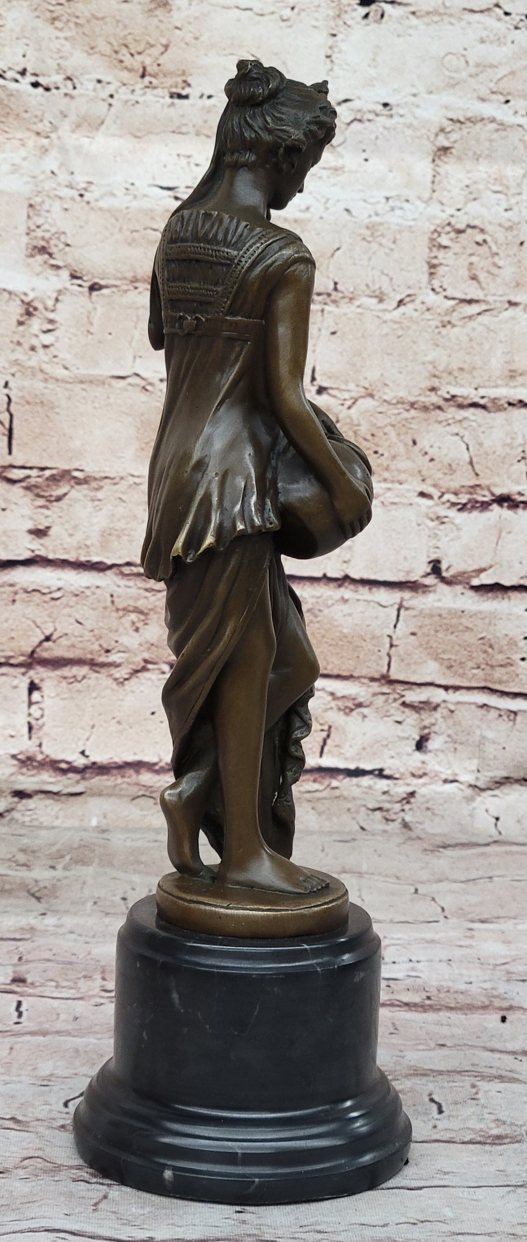 Water Bearer Young Woman Bronze Sculpture by Milo on Marble Base