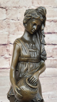 Water Bearer Young Woman Bronze Sculpture by Milo on Marble Base
