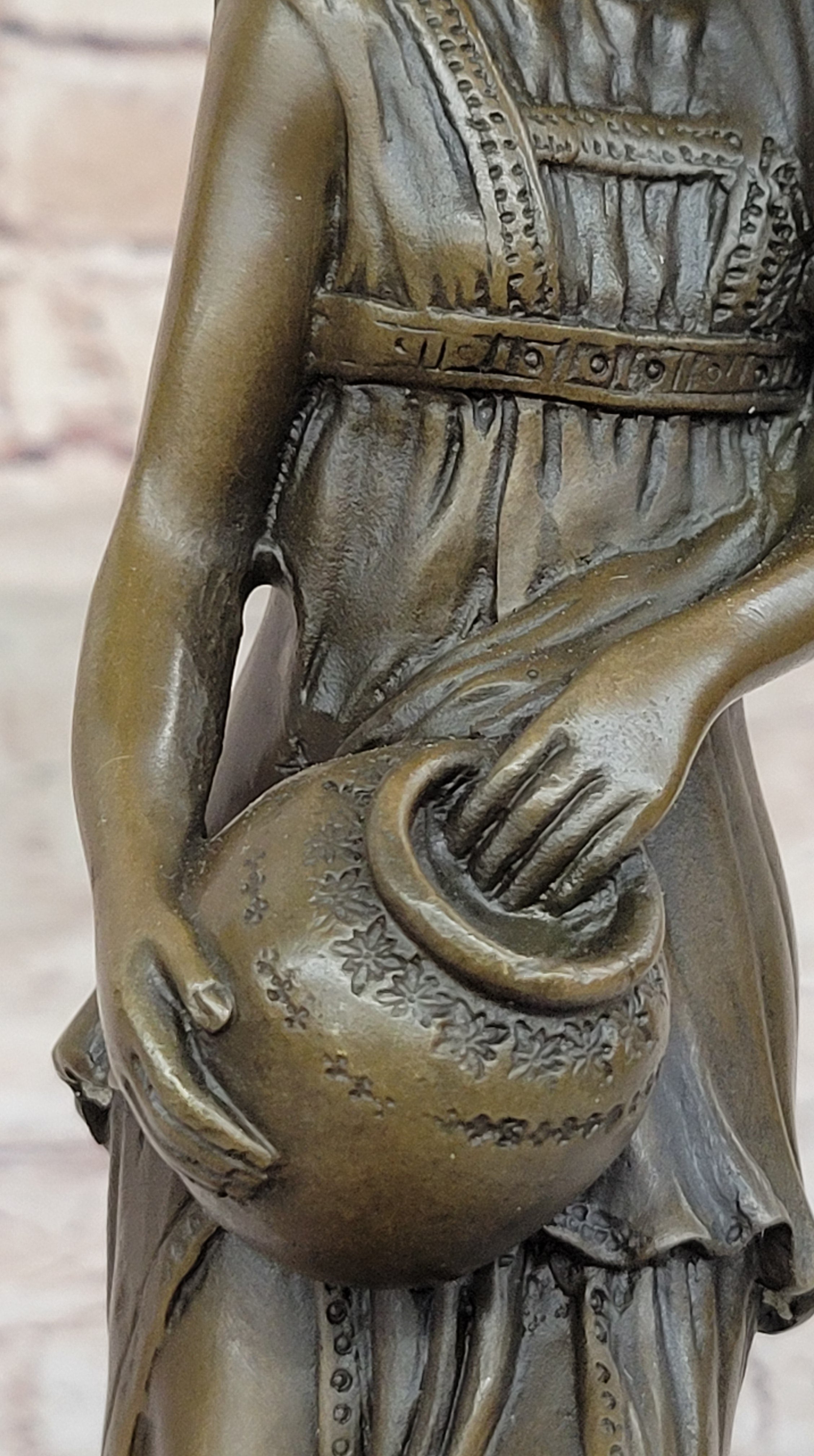 Water Bearer Young Woman Bronze Sculpture by Milo on Marble Base
