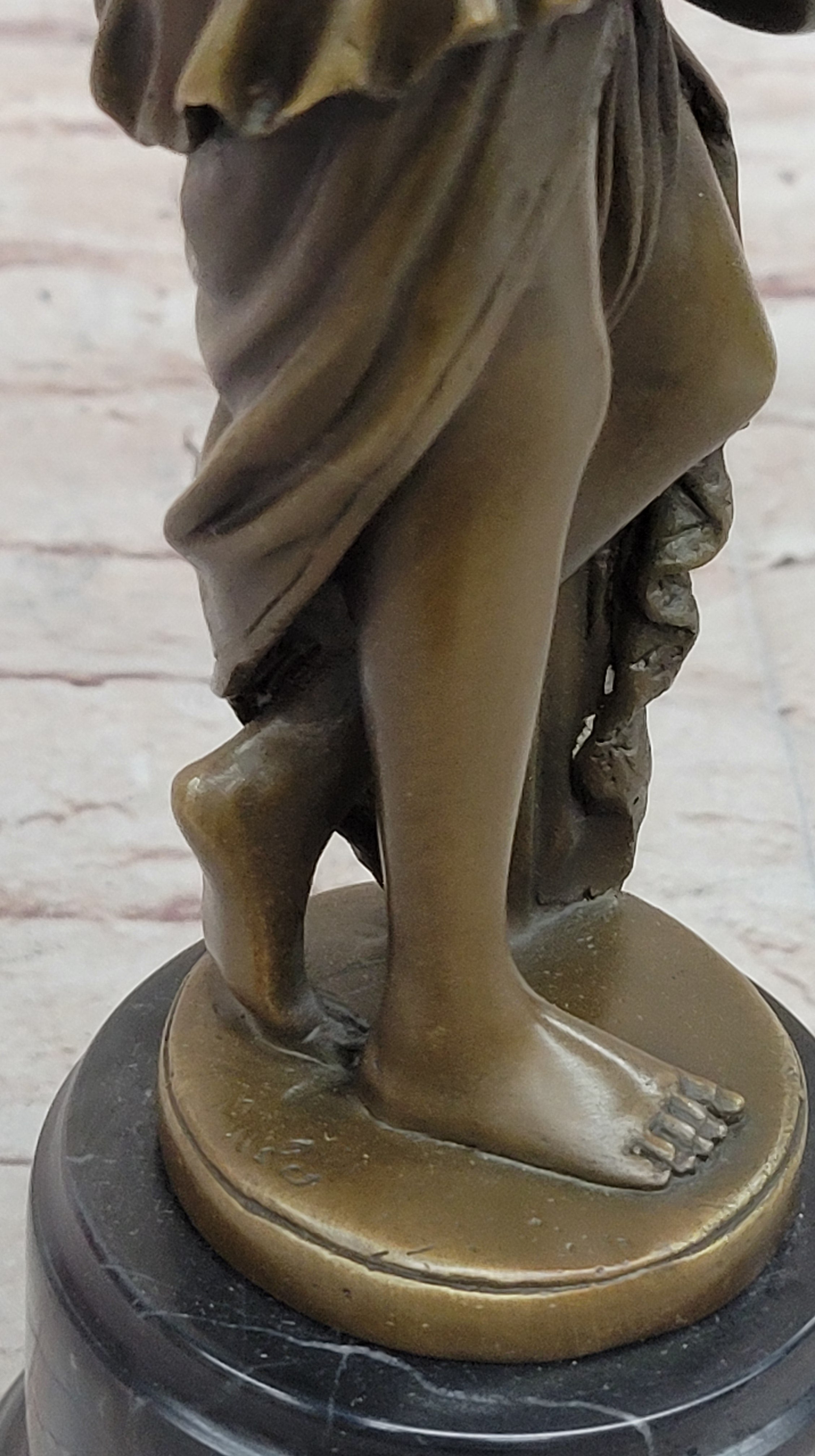 Water Bearer Young Woman Bronze Sculpture by Milo on Marble Base