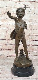 Hot Cast Bronze Young Boy w/ Lute by Auguste Moreau