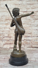 Hot Cast Bronze Young Boy w/ Lute by Auguste Moreau