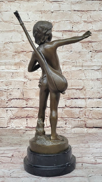 Hot Cast Bronze Young Boy w/ Lute by Auguste Moreau