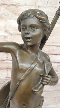 Hot Cast Bronze Young Boy w/ Lute by Auguste Moreau