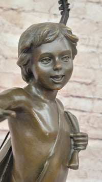 Hot Cast Bronze Young Boy w/ Lute by Auguste Moreau