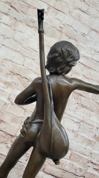 Hot Cast Bronze Young Boy w/ Lute by Auguste Moreau