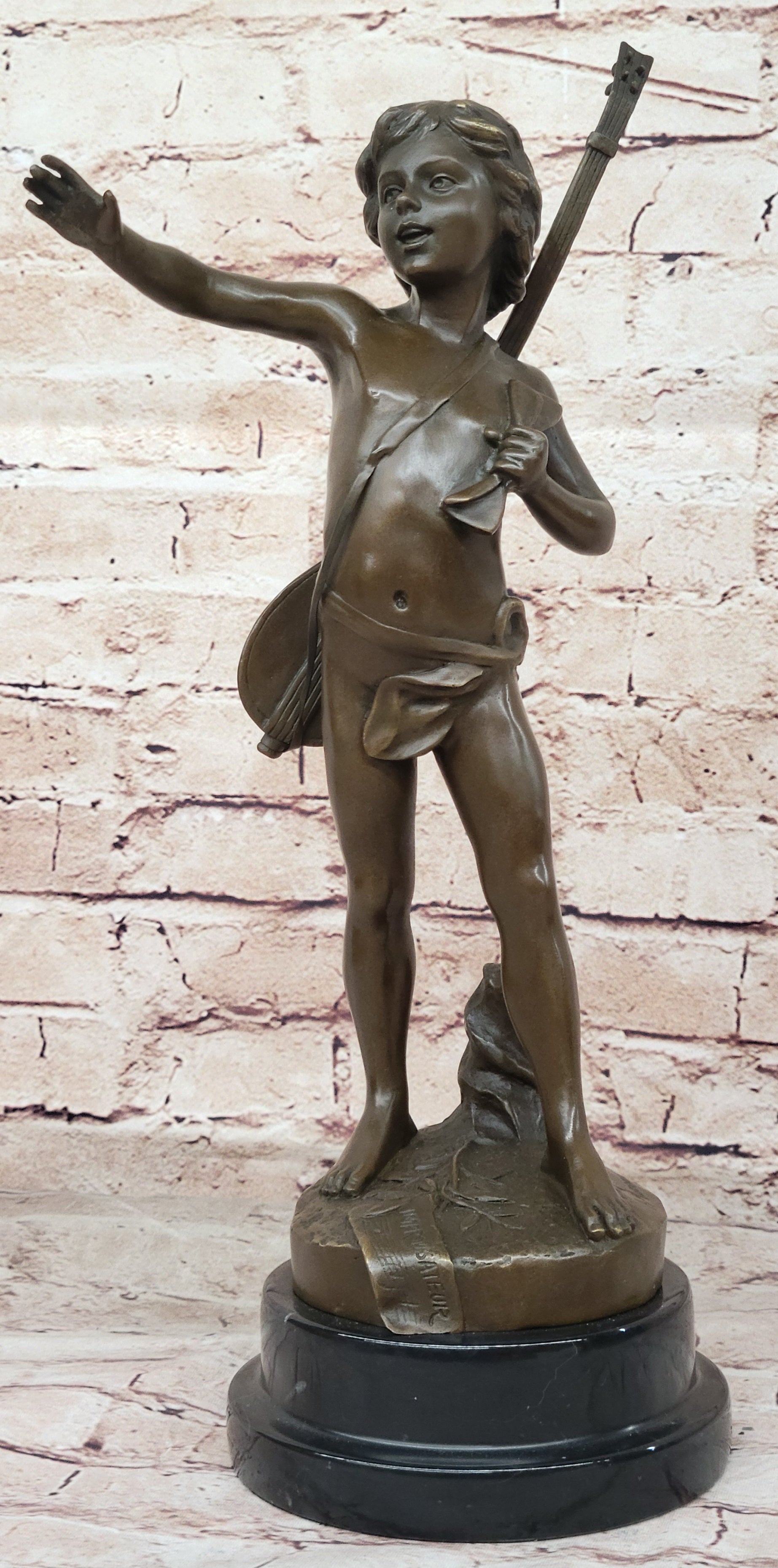 Hot Cast Bronze Young Boy w/ Lute by Auguste Moreau