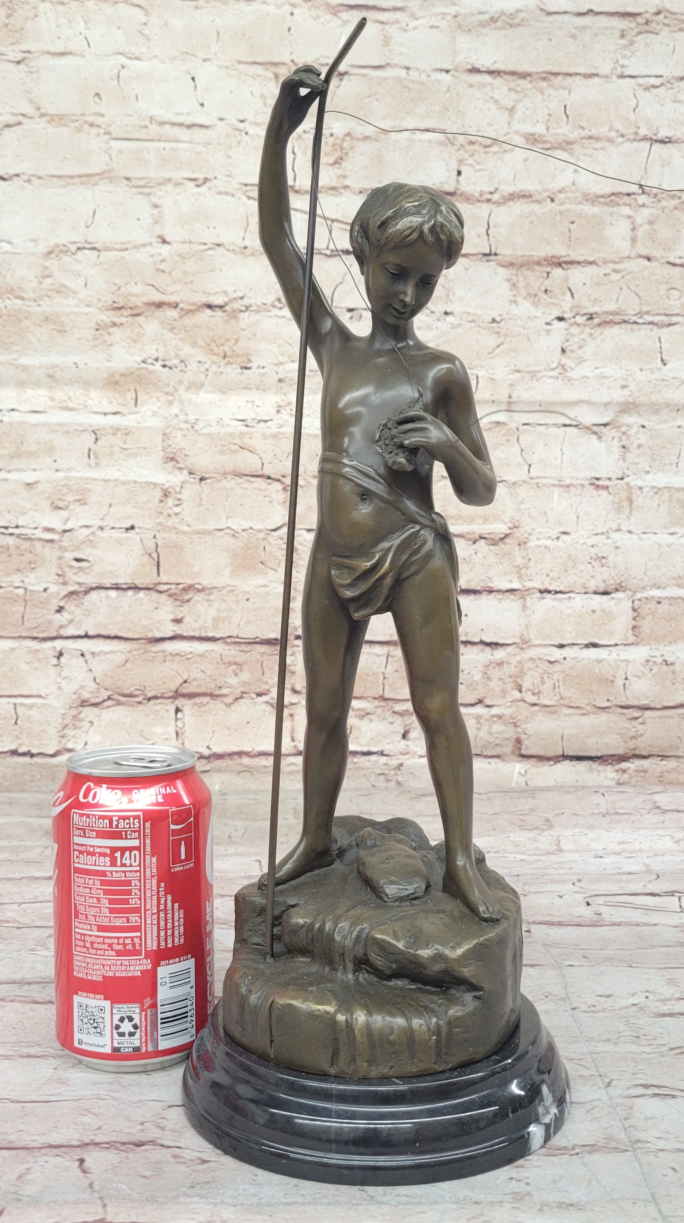 Young Boy Fishing - Bronze Sculpture by A. Bofill