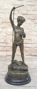 Young Boy Fishing - Bronze Sculpture by A. Bofill