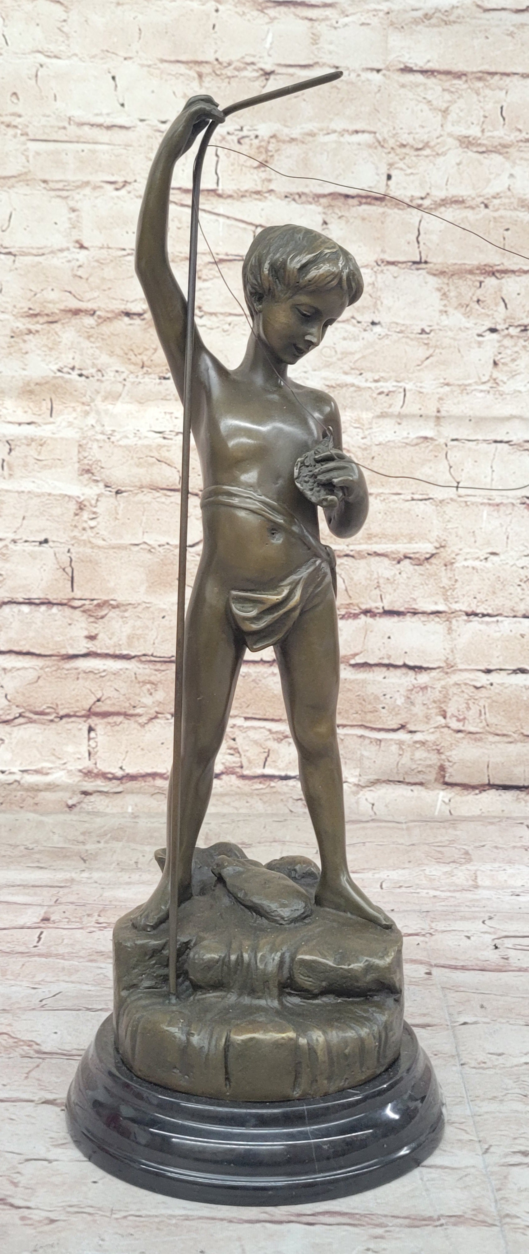 Young Boy Fishing - Bronze Sculpture by A. Bofill