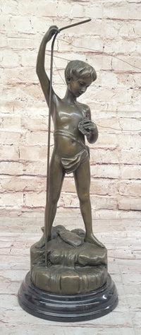 Young Boy Fishing - Bronze Sculpture by A. Bofill