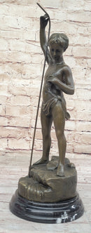 Young Boy Fishing - Bronze Sculpture by A. Bofill
