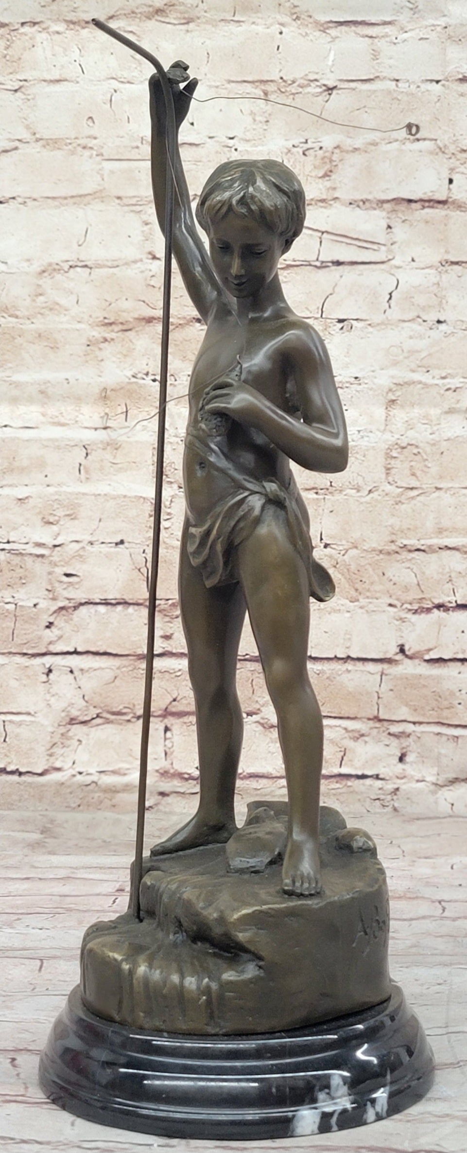 Young Boy Fishing - Bronze Sculpture by A. Bofill