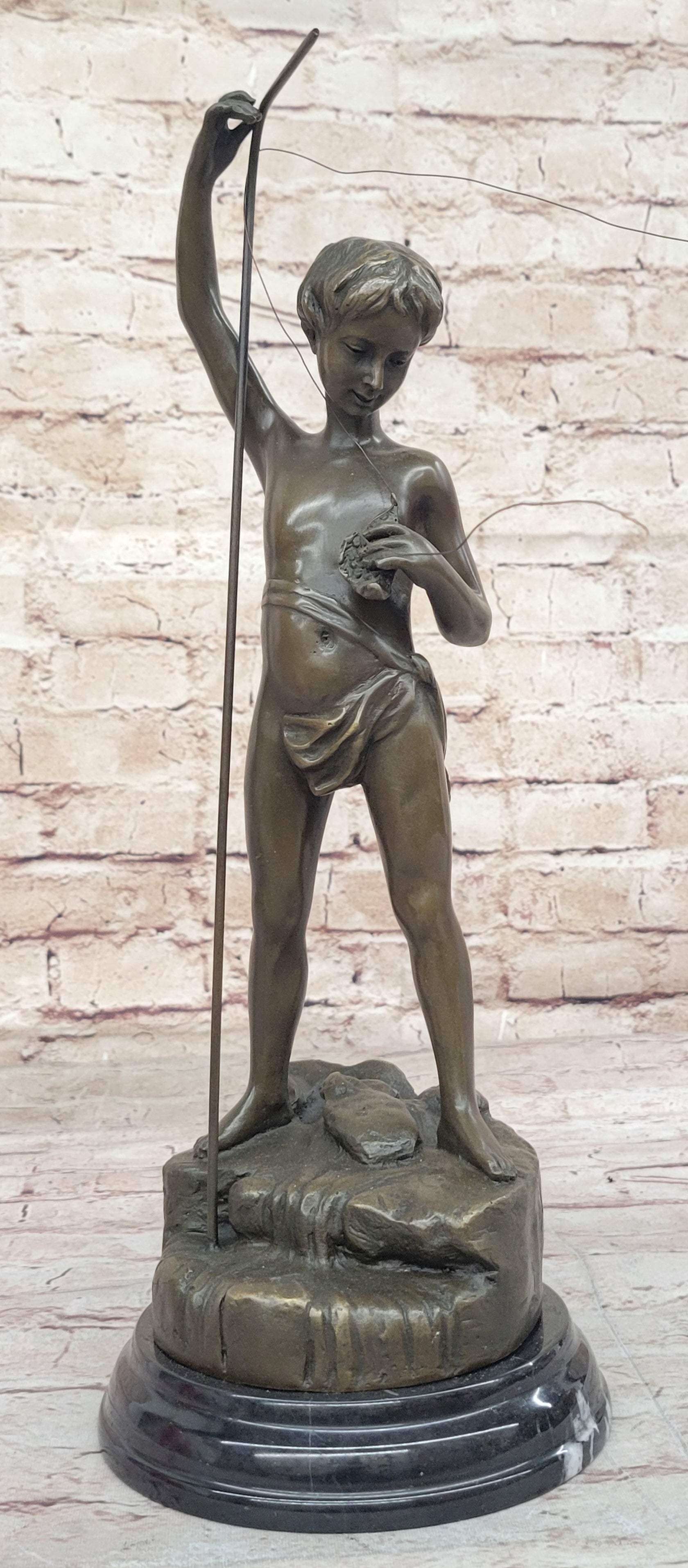 Young Boy Fishing - Bronze Sculpture by A. Bofill