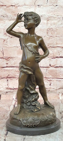 Signed Alphonse Colle Boy Thumbing Nose Genuine Bronze Sculpture Hand Made