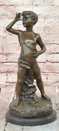 Signed Alphonse Colle Boy Thumbing Nose Genuine Bronze Sculpture Hand Made