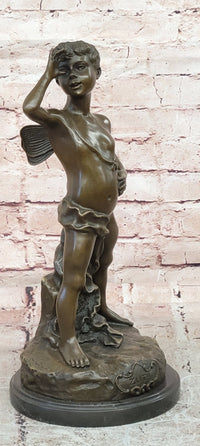 Signed Alphonse Colle Boy Thumbing Nose Genuine Bronze Sculpture Hand Made