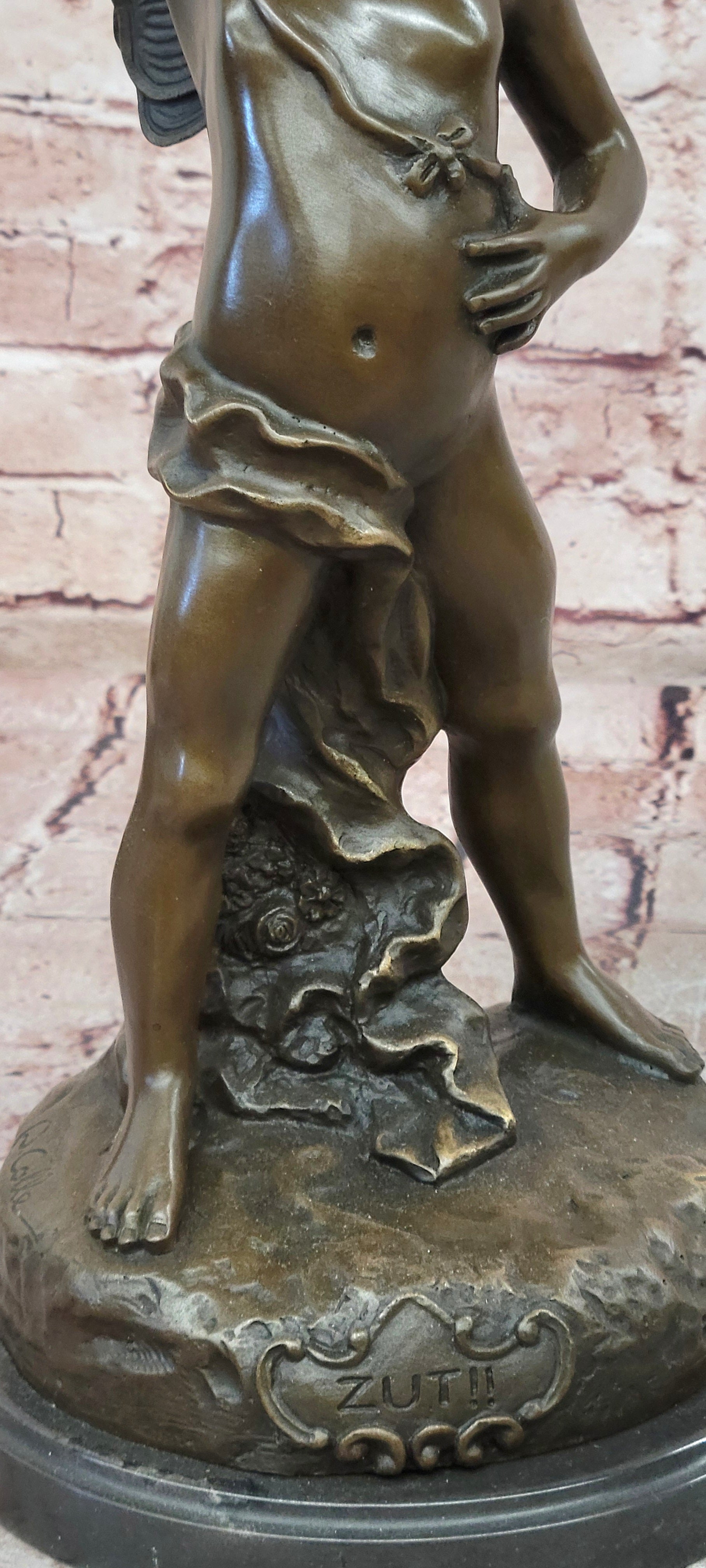 Signed Alphonse Colle Boy Thumbing Nose Genuine Bronze Sculpture Hand Made