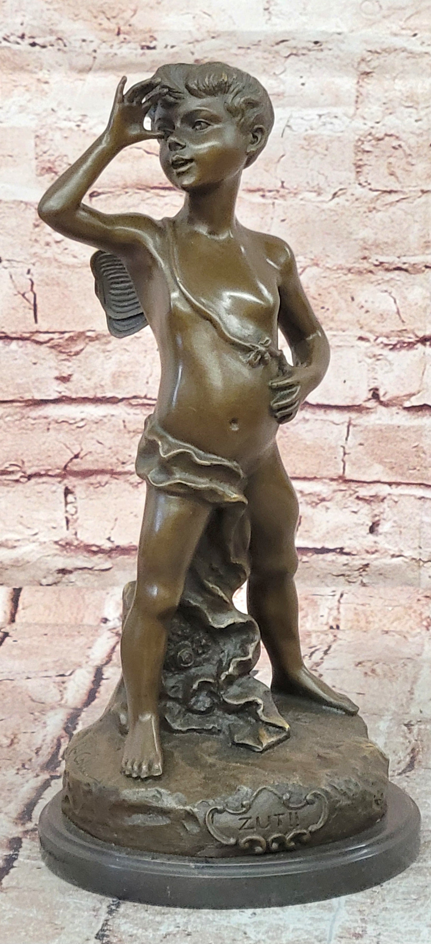 Signed Alphonse Colle Boy Thumbing Nose Genuine Bronze Sculpture Hand Made
