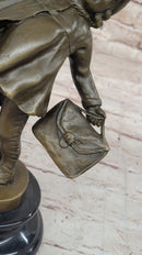 Young Girl Going to School w/ Book Bag - Bronze on Marble