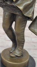 Young Girl Going to School w/ Book Bag - Bronze on Marble