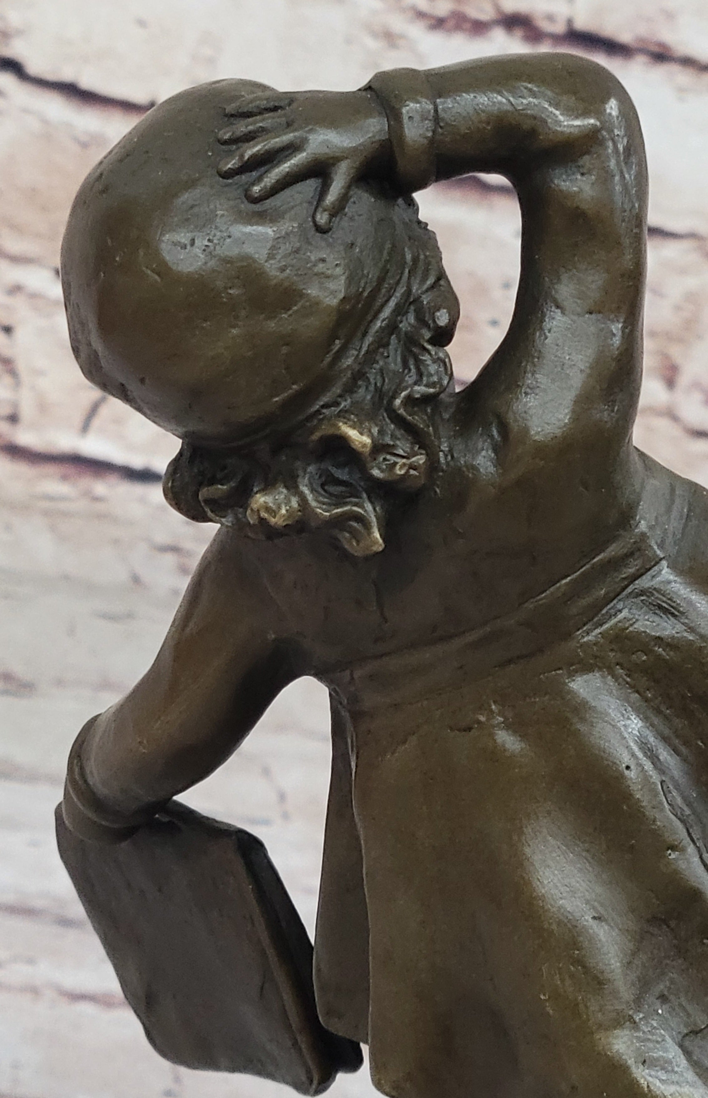 Young Girl Going to School w/ Book Bag - Bronze on Marble