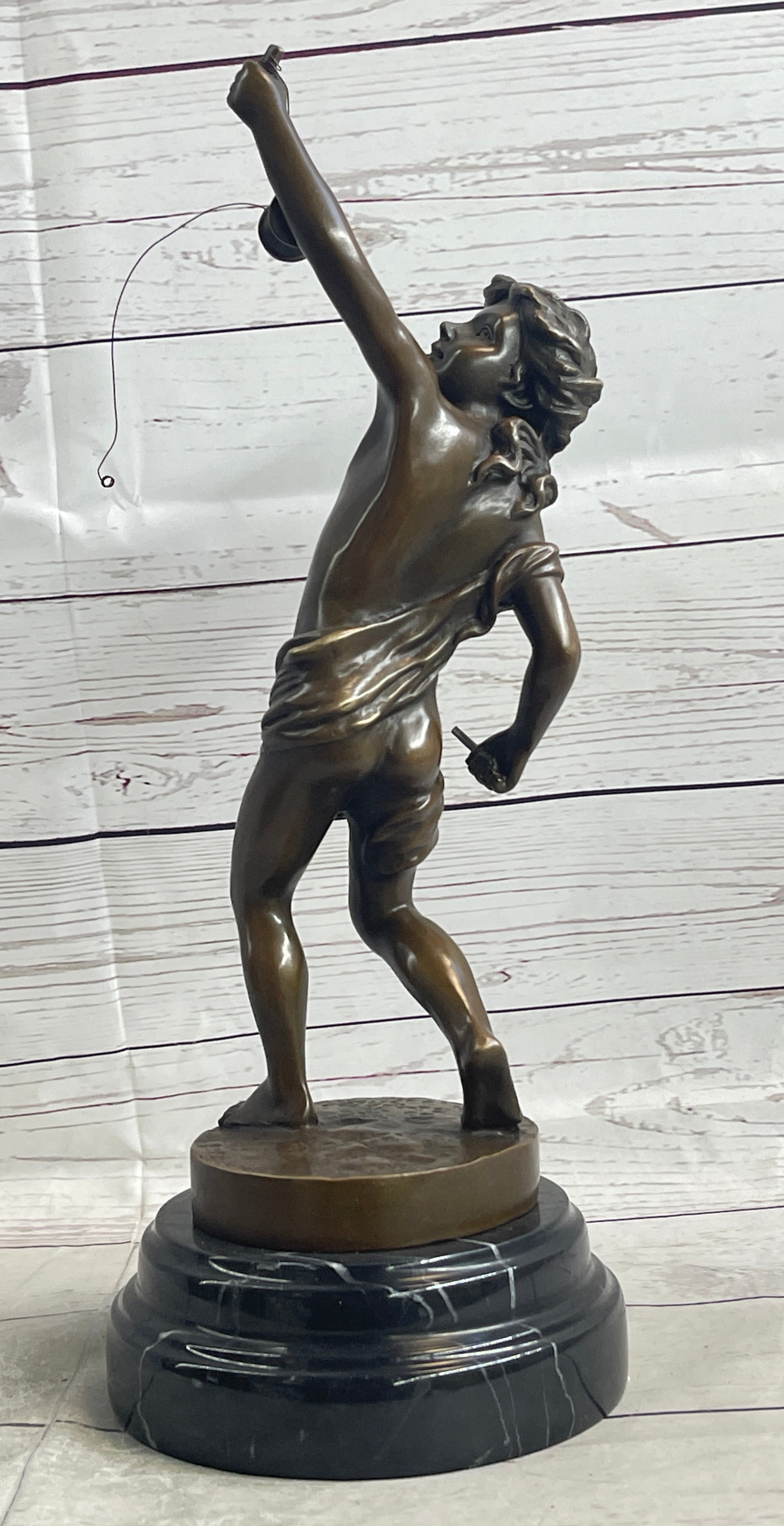 LB Diabolo Signed Goldscheider Young Boy With Sling Bronze