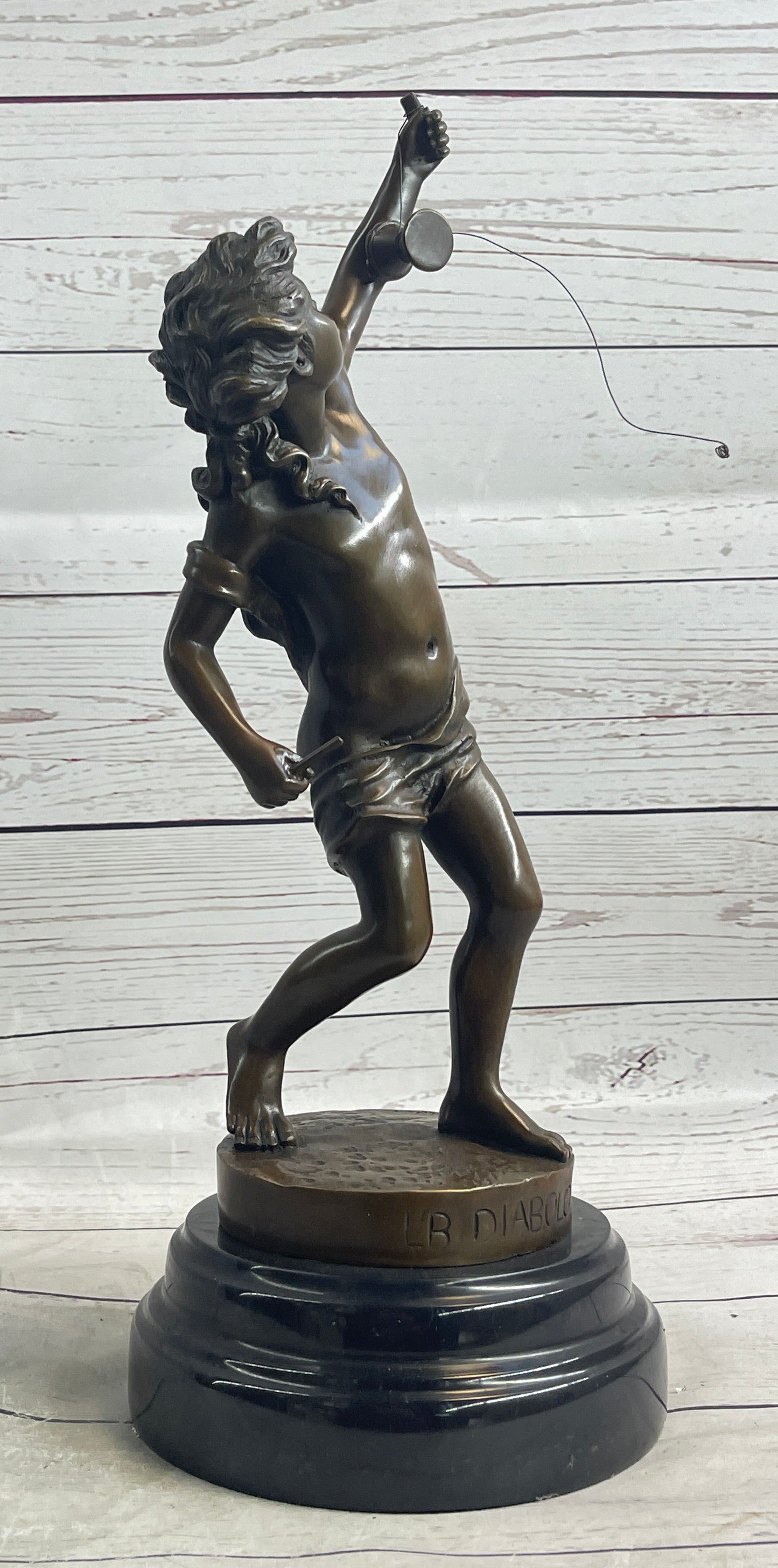 LB Diabolo Signed Goldscheider Young Boy With Sling Bronze