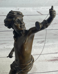 LB Diabolo Signed Goldscheider Young Boy With Sling Bronze