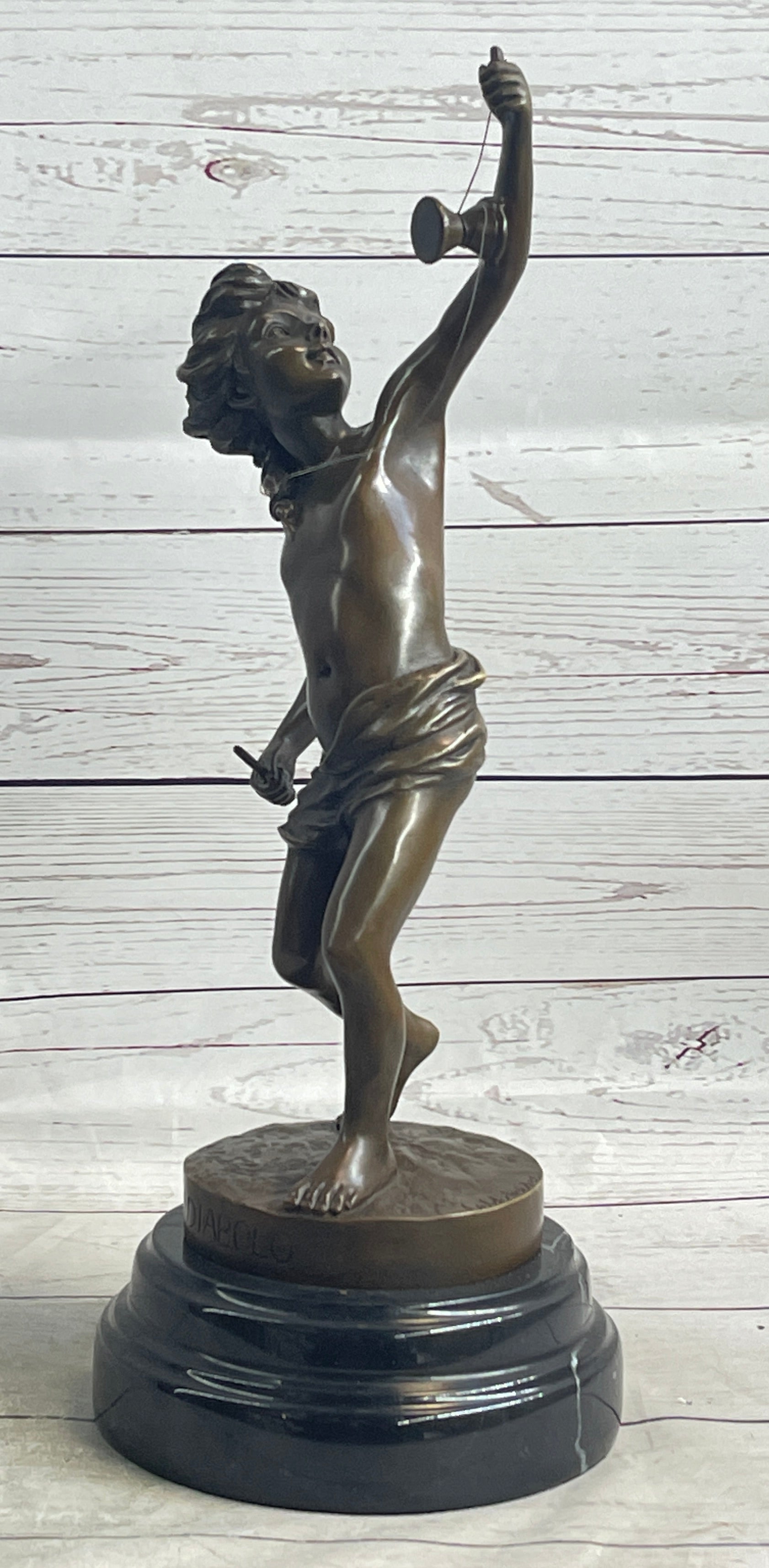 LB Diabolo Signed Goldscheider Young Boy With Sling Bronze