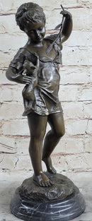 Young Girl Holding Kitten Cat - Bronze Sculpture Vintage