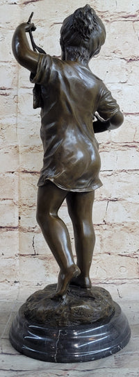 Young Girl Holding Kitten Cat - Bronze Sculpture Vintage