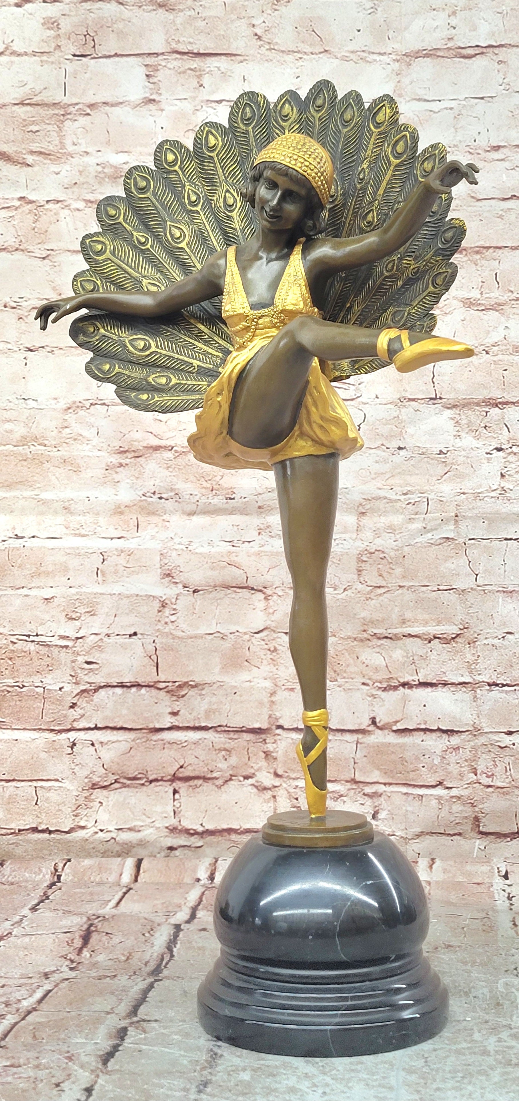 Hand Made Bronze Sculpture Phoenician Dancer by M. Pellier Peacock Design Gild
