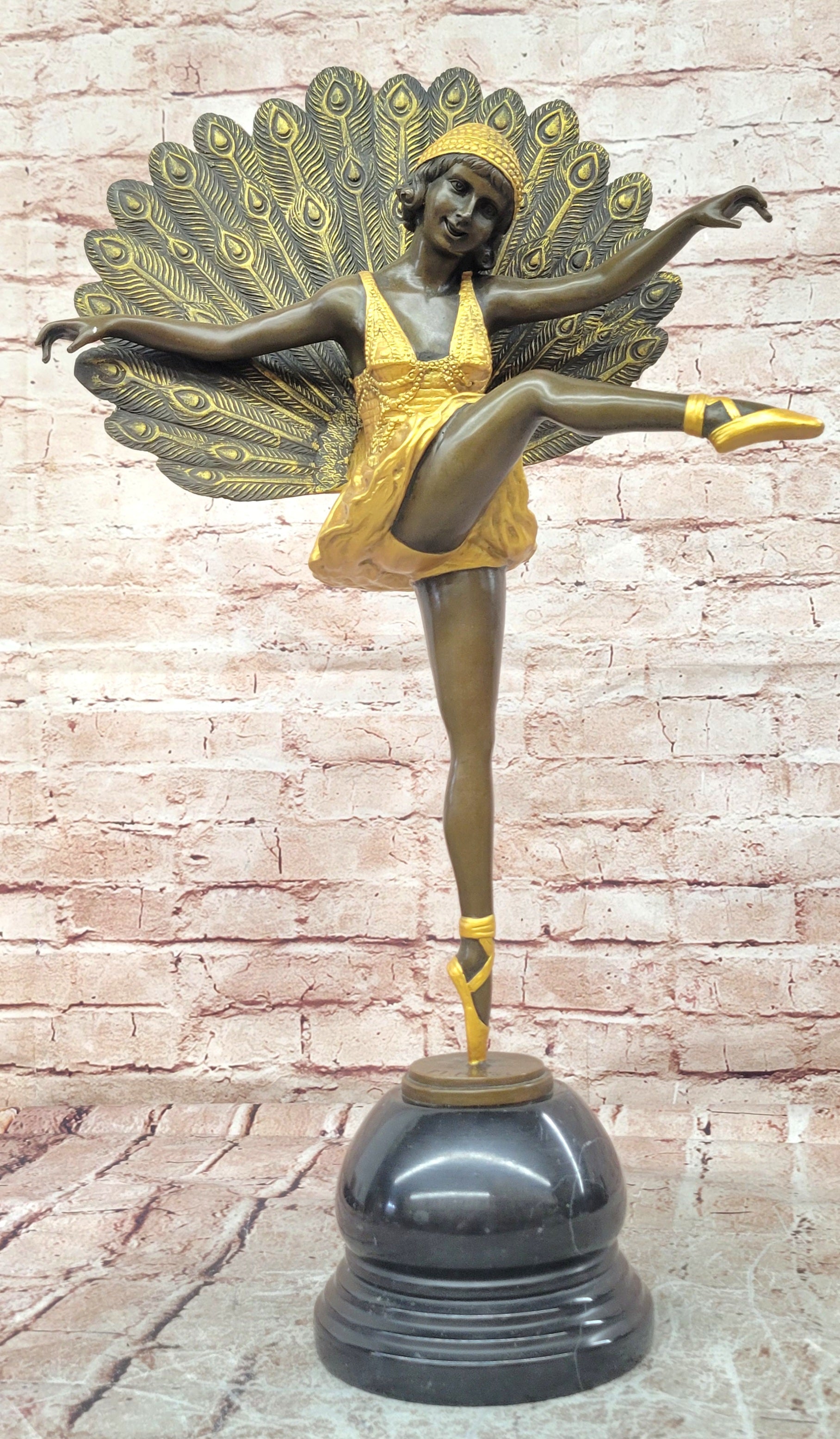 Hand Made Bronze Sculpture Phoenician Dancer by M. Pellier Peacock Design Gild