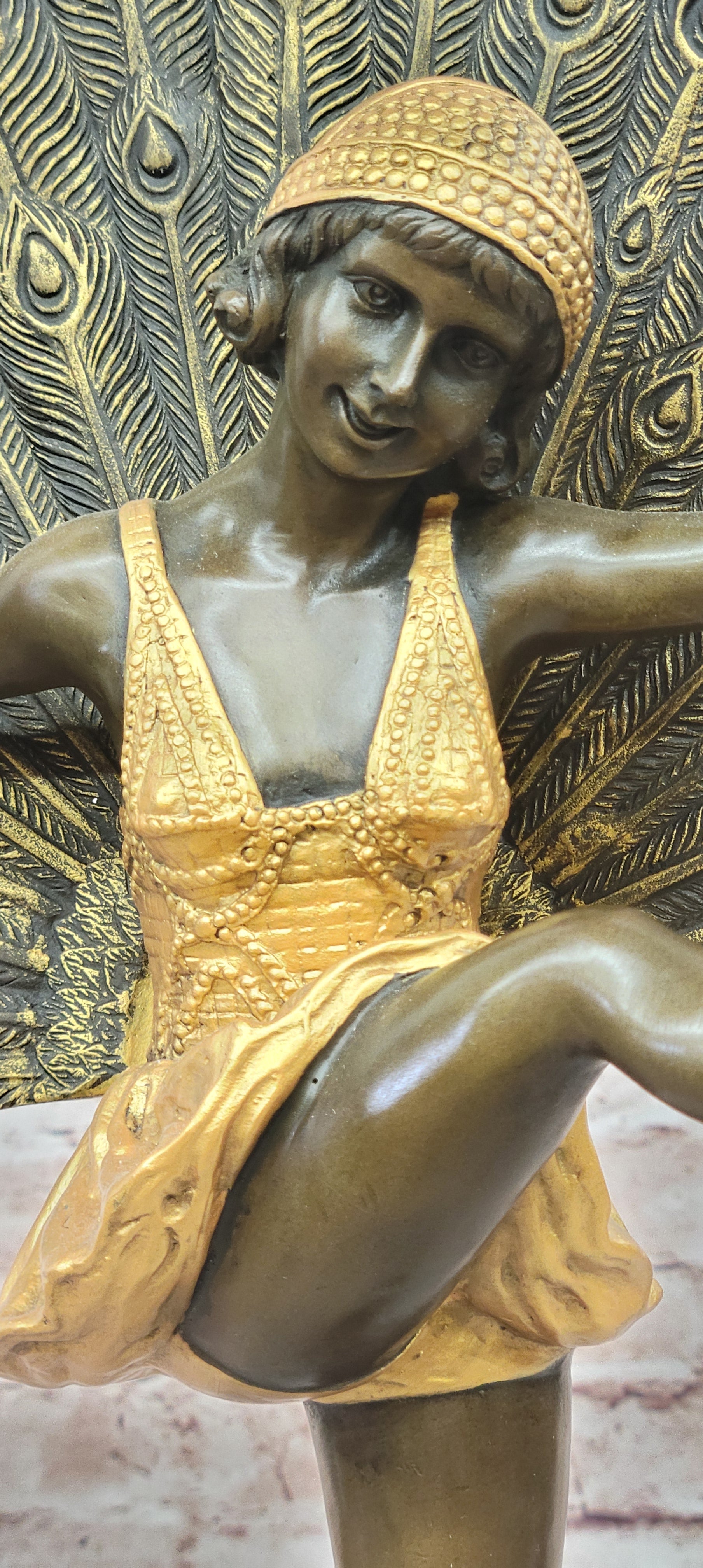 Hand Made Bronze Sculpture Phoenician Dancer by M. Pellier Peacock Design Gild
