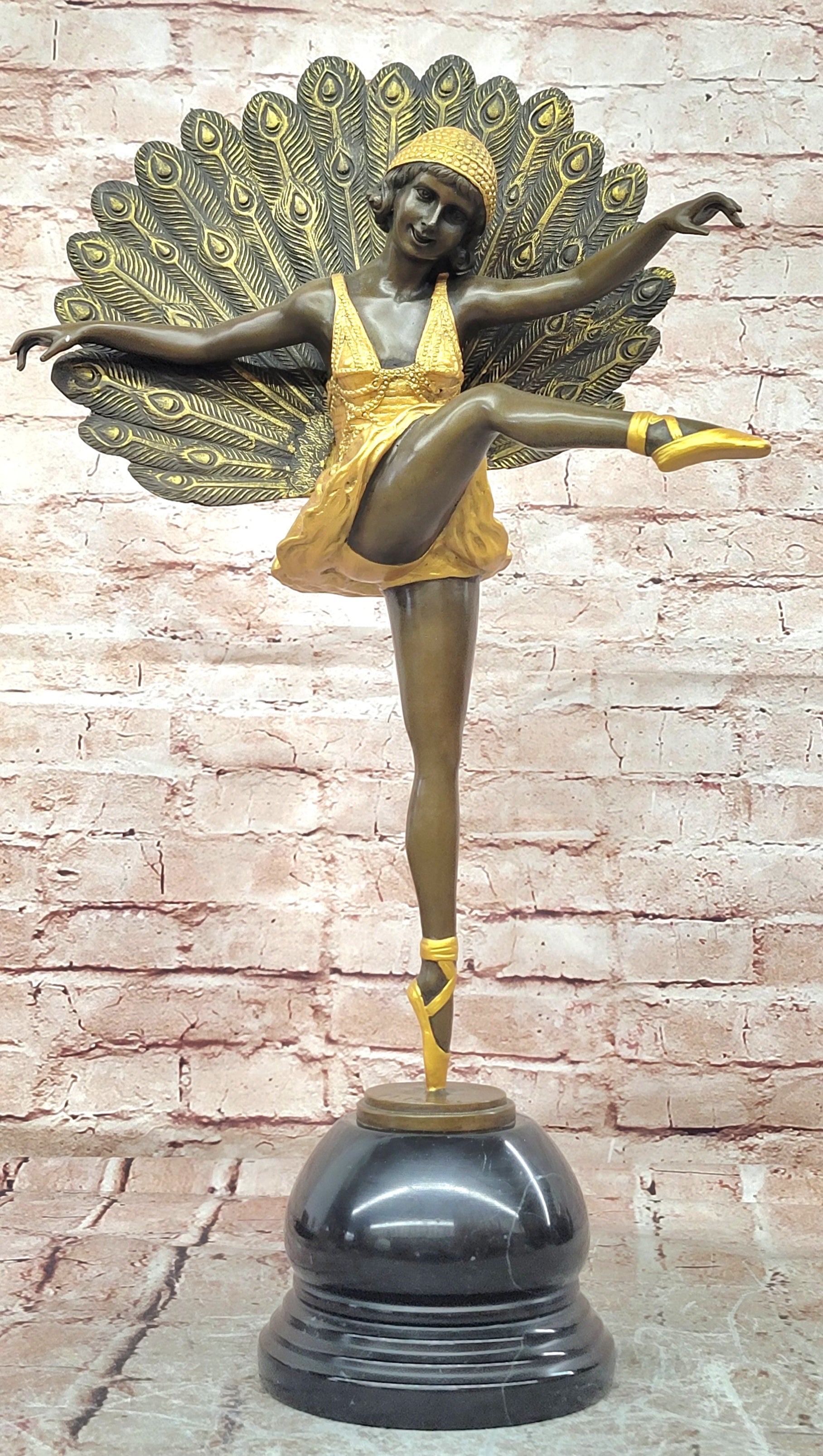 Hand Made Bronze Sculpture Phoenician Dancer by M. Pellier Peacock Design Gild