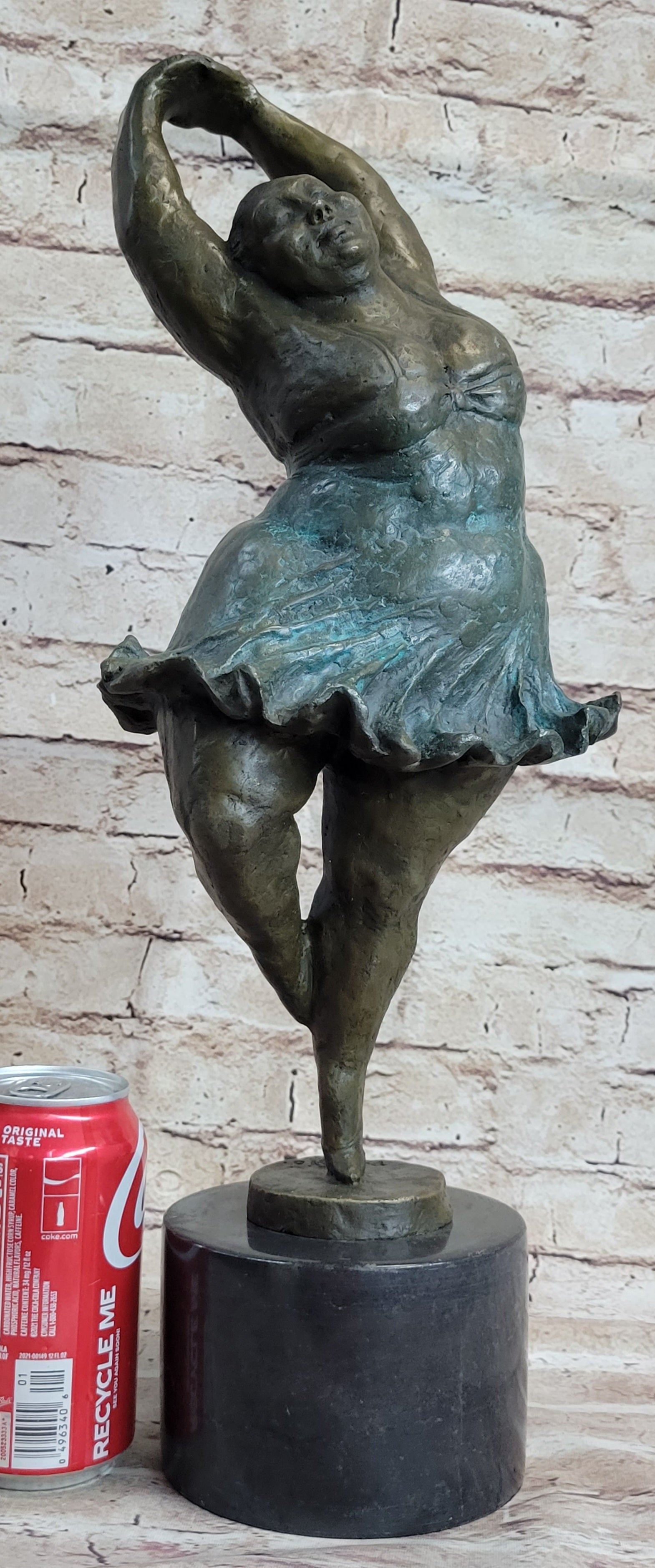 Chubby Ballerina Dancer Bronze Sculpture on Marble Base