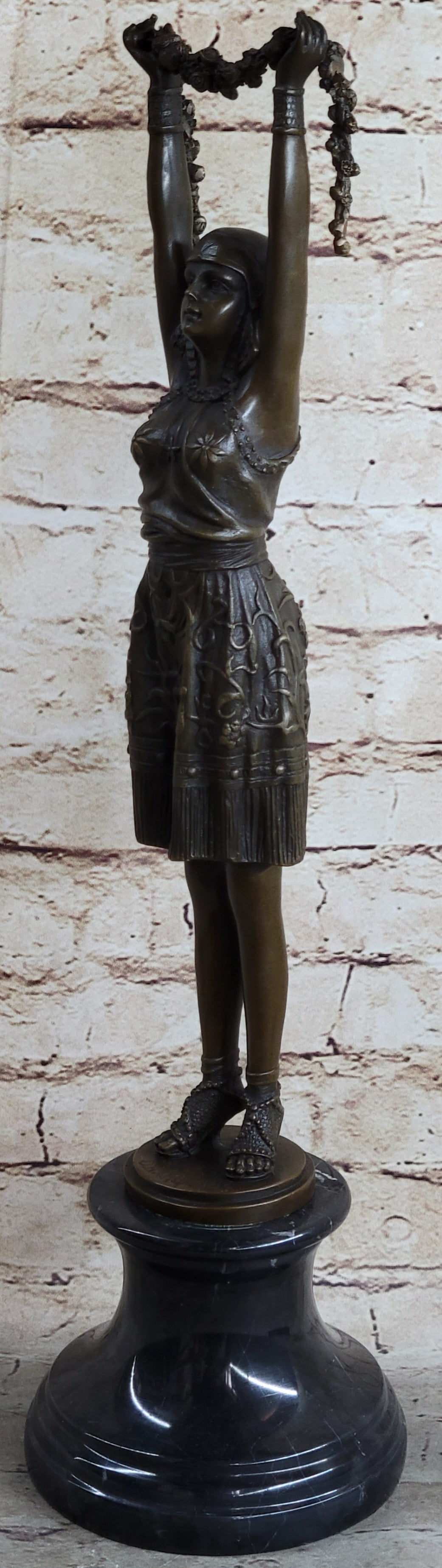 19'' Signed Chiparus Flower Dancer Bronze Sculpture