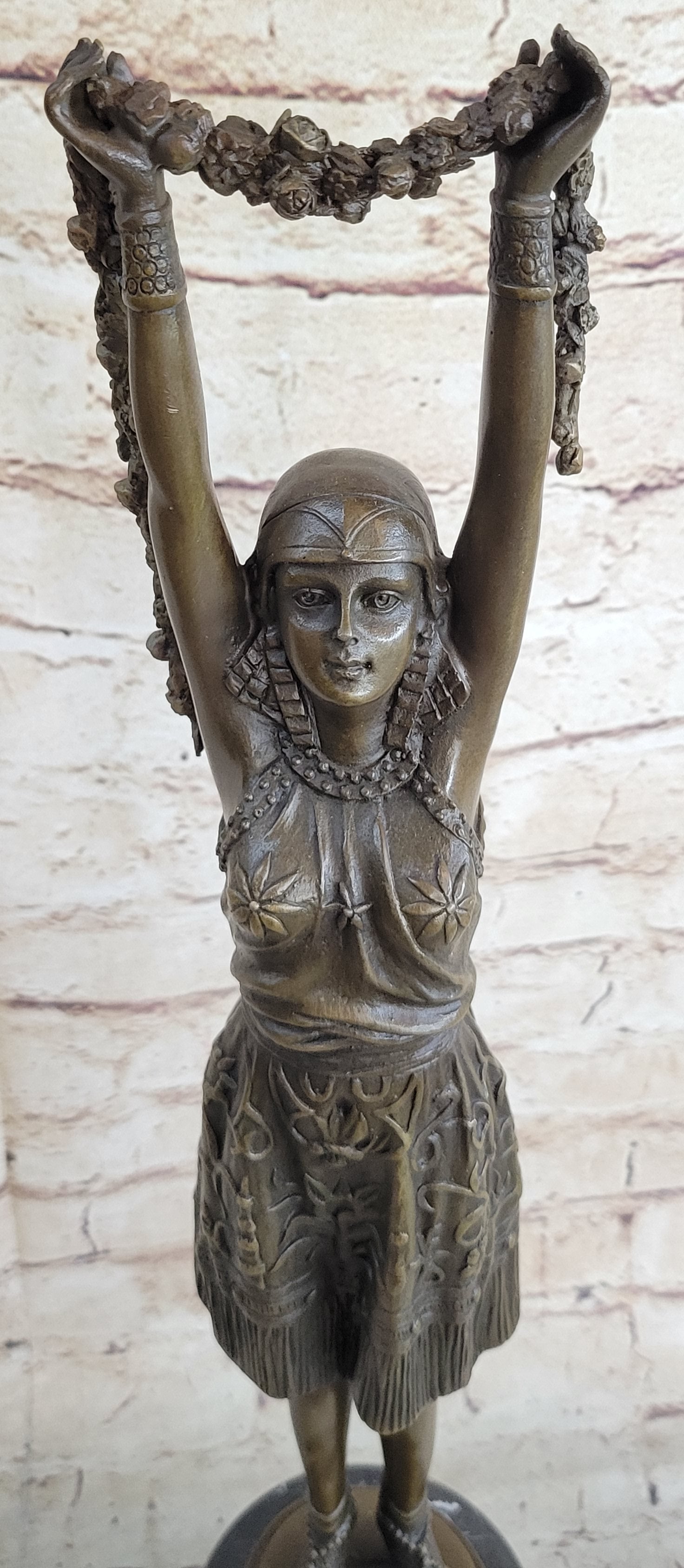 19'' Signed Chiparus Flower Dancer Bronze Sculpture