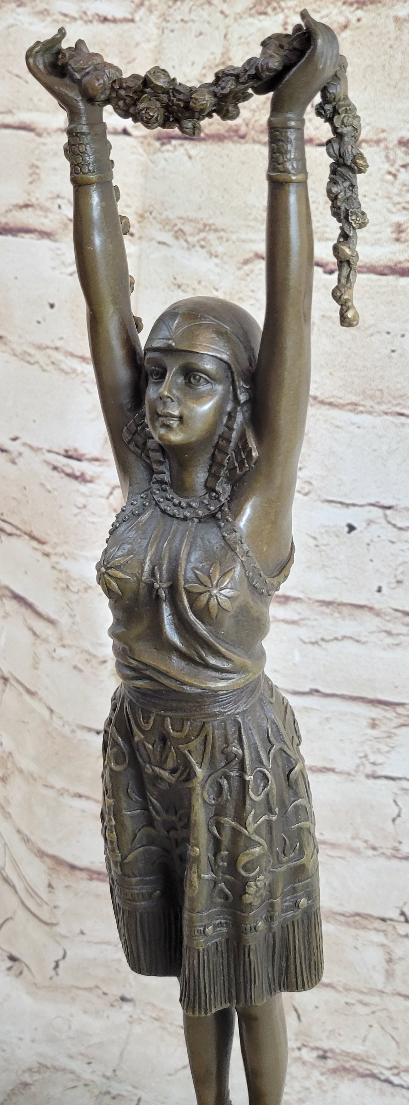 19'' Signed Chiparus Flower Dancer Bronze Sculpture
