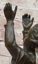 Bronze Child Angel with Upraised Arms on Marble Base