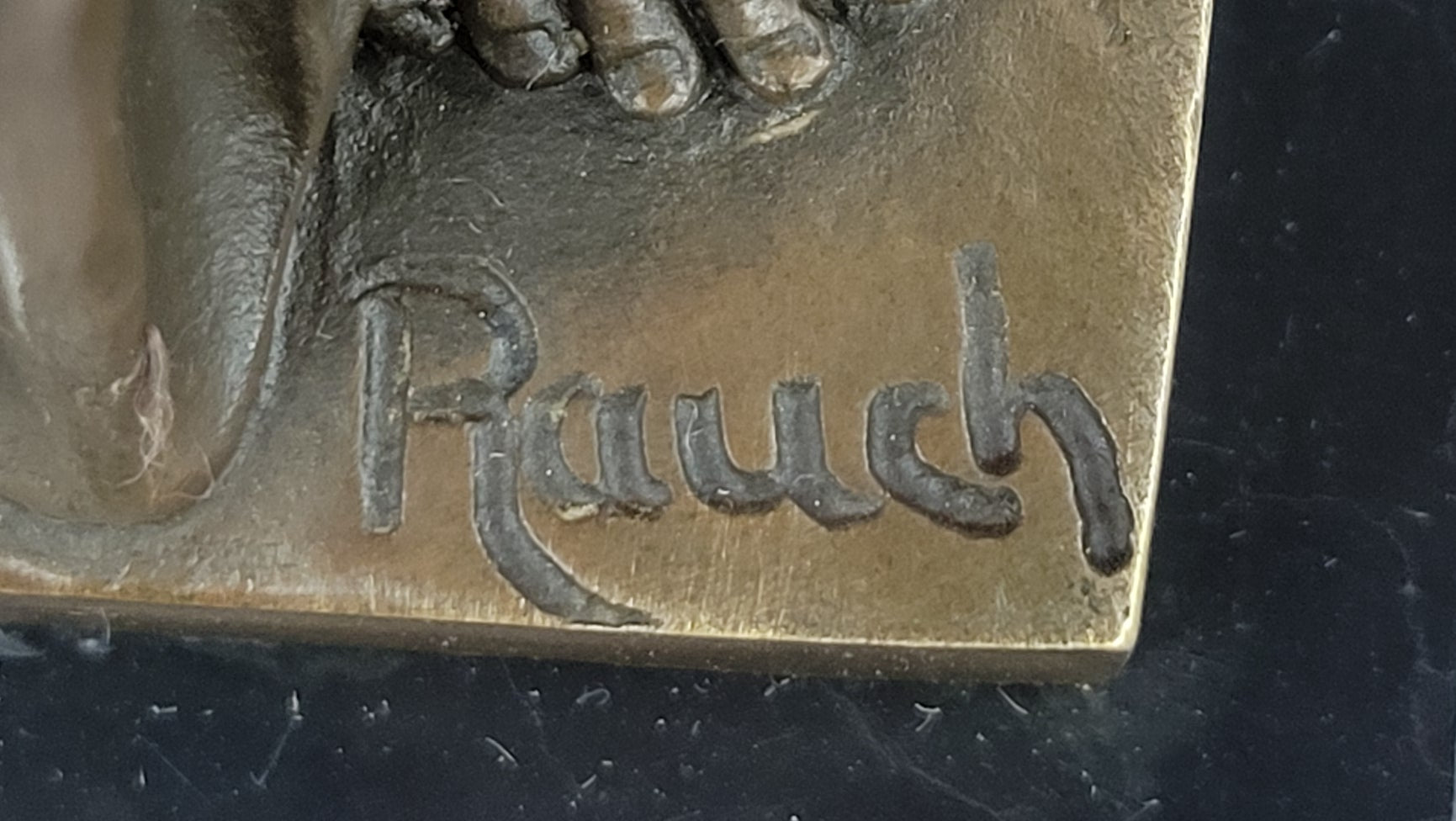Bronze Child Angel with Upraised Arms on Marble Base