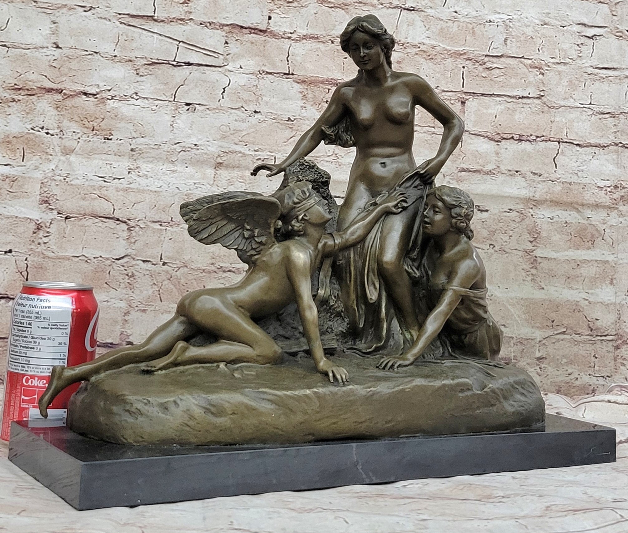 Woman with 2 Angels Bronze Sculpture Clodion 15" x 17"