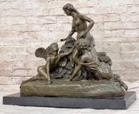 Woman with 2 Angels Bronze Sculpture Clodion 15" x 17"