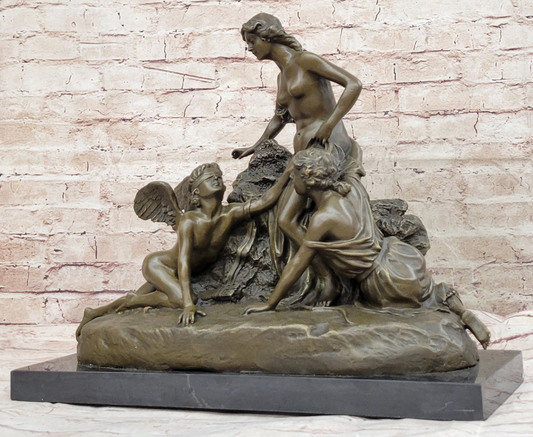 Woman with 2 Angels Bronze Sculpture Clodion 15" x 17"
