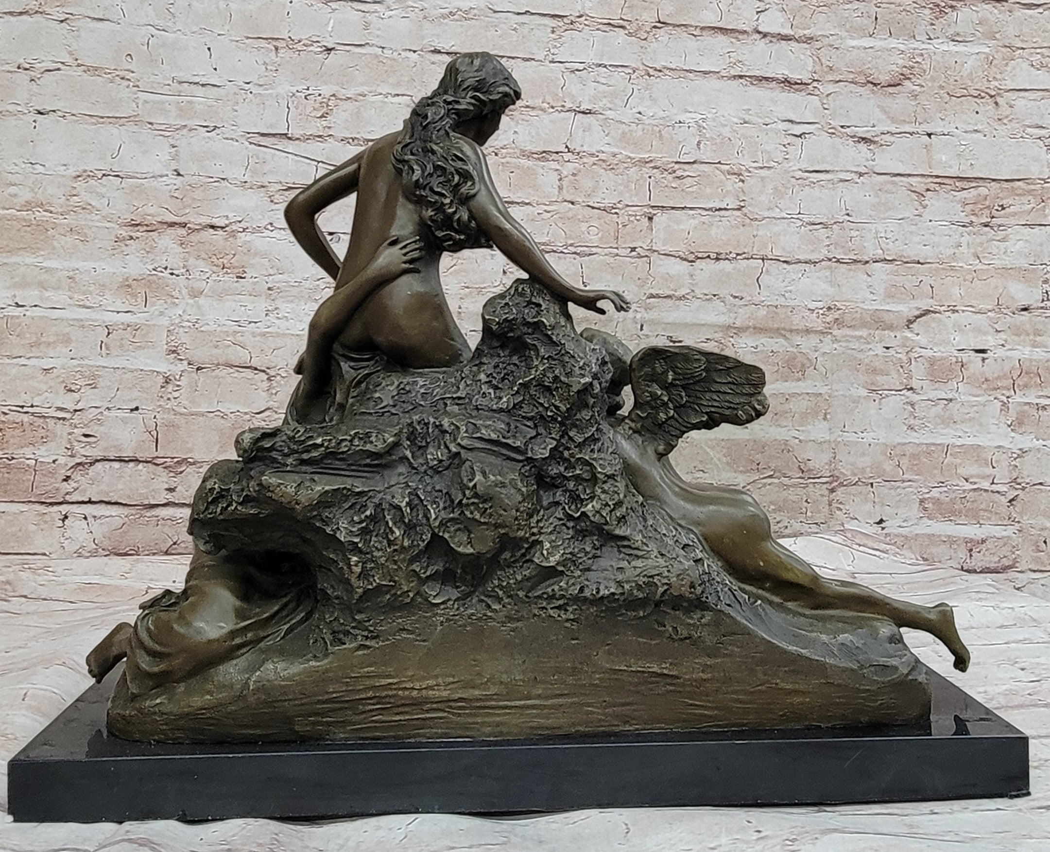 Woman with 2 Angels Bronze Sculpture Clodion 15" x 17"