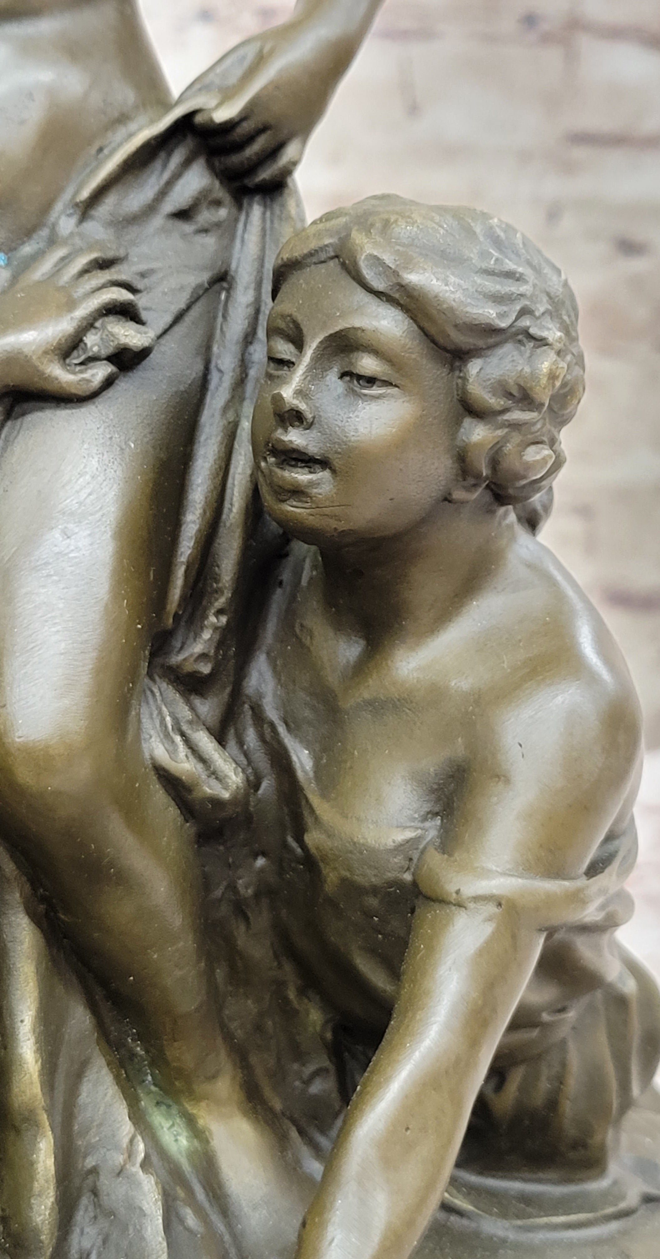 Woman with 2 Angels Bronze Sculpture Clodion 15" x 17"